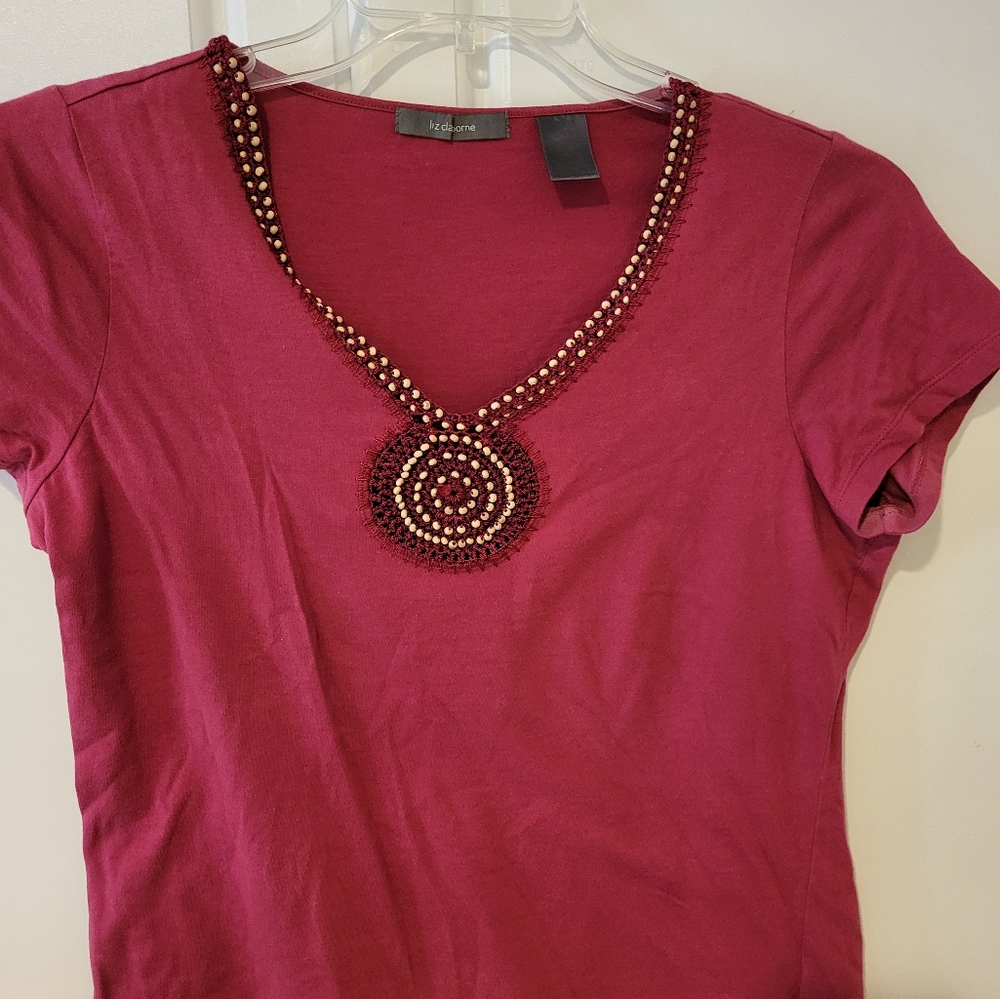 Liz Claiborne Beaded Crocheted Neckline Womens Shirt Size Small - Picture 1 of 4